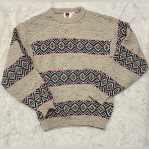 Vintage * Wool Sweater, Cream/red/green/orange, Men’s Medium